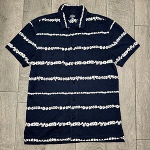 J. Crew Navy Short Sleeve Button-Up with White Floral Stripes